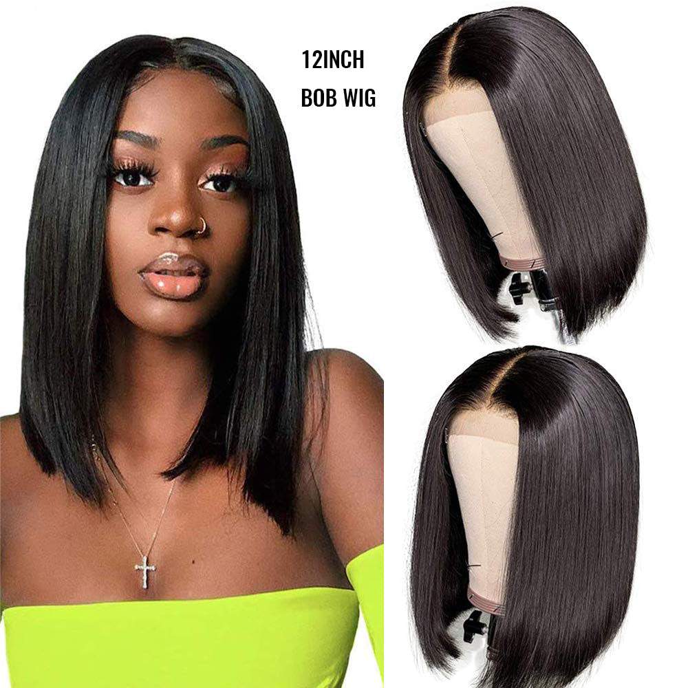 10 Inch Short Bob Wigs Straight Human Hair 4x4 Lace Closure Wigs
