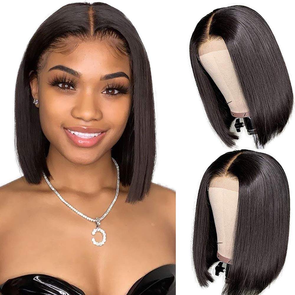 10 Inch Short Bob Wigs Straight Human Hair 4x4 Lace Closure Wigs