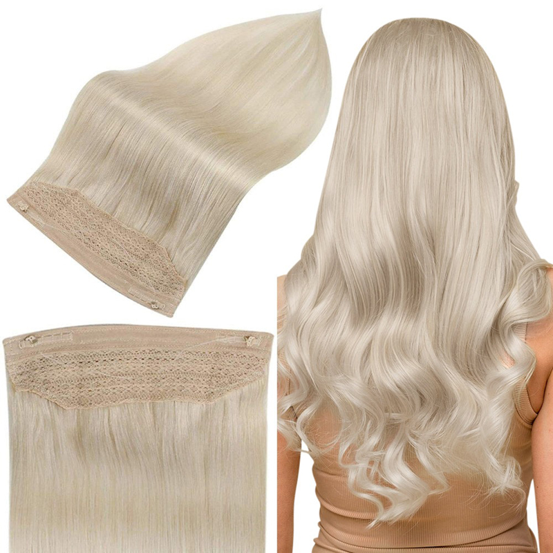 100% Human Hair Halo Extensions Platinum Blonde #60 100g Wire Extension