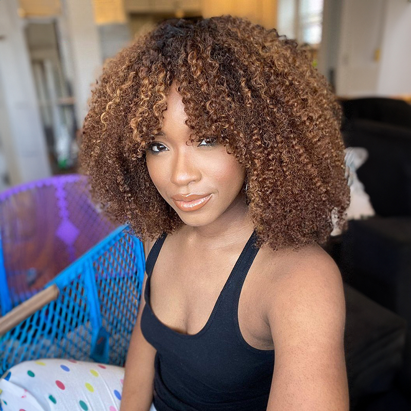 13x4 Afro Kinky Curly Wig With Bangs 100% Human Hair Lace Front Wigs