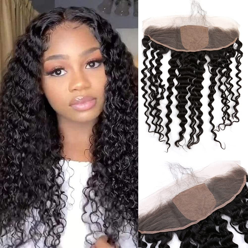 13x4 Curly Silk Base Lace Frontal Human Hair Closure Natural Color