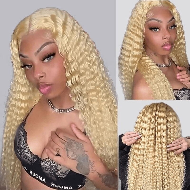 13X4 Lace Front 613 Blond Deep Wave Wig With Super Natural Hairline