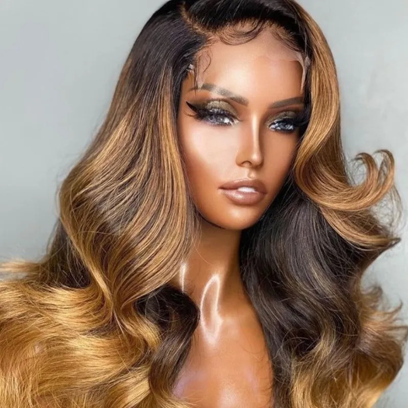 13x4 Lace Front Blonde Highlights Beyon-Celebrity Style Loose Wave Ombre Wig