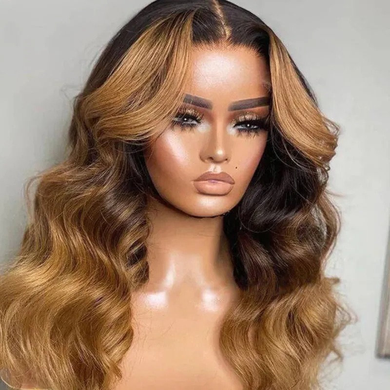 13x4 Lace Front Blonde Highlights Beyon-Celebrity Style Loose Wave Ombre Wig