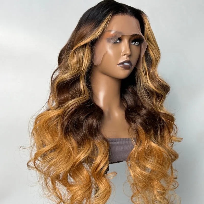 13x4 Lace Front Blonde Highlights Beyon-Celebrity Style Loose Wave Ombre Wig