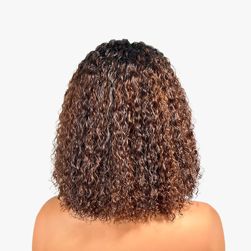 13x4 Lace Front Wig Human Hair Brown Ombre Colored Curly Bob Wig