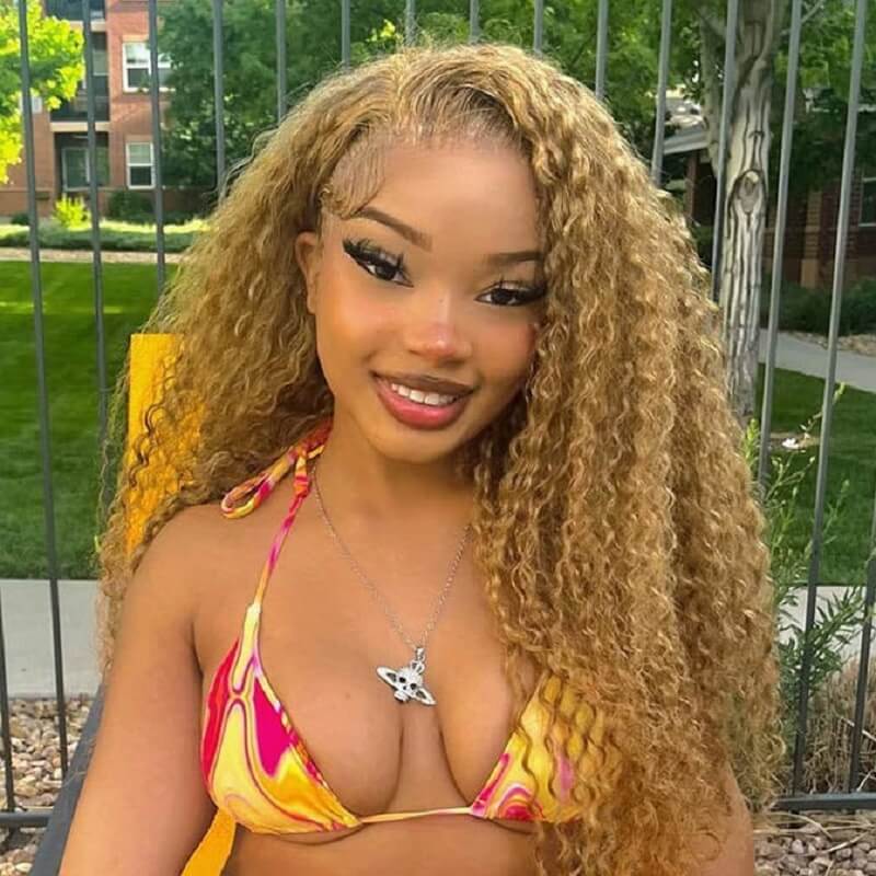 13x4 Lace Wig #27 Light Brown Water Wave Curly Human Hair Wigs