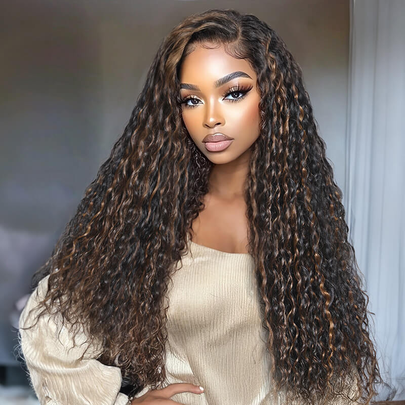 13X4 Parting Max Lace Front Wig Golden Brown Glueless Water Wave Wigs 