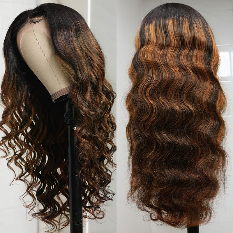 13x6 Front Lace Medium Auburn And Black Balayage Lace Front Body Wave Wig