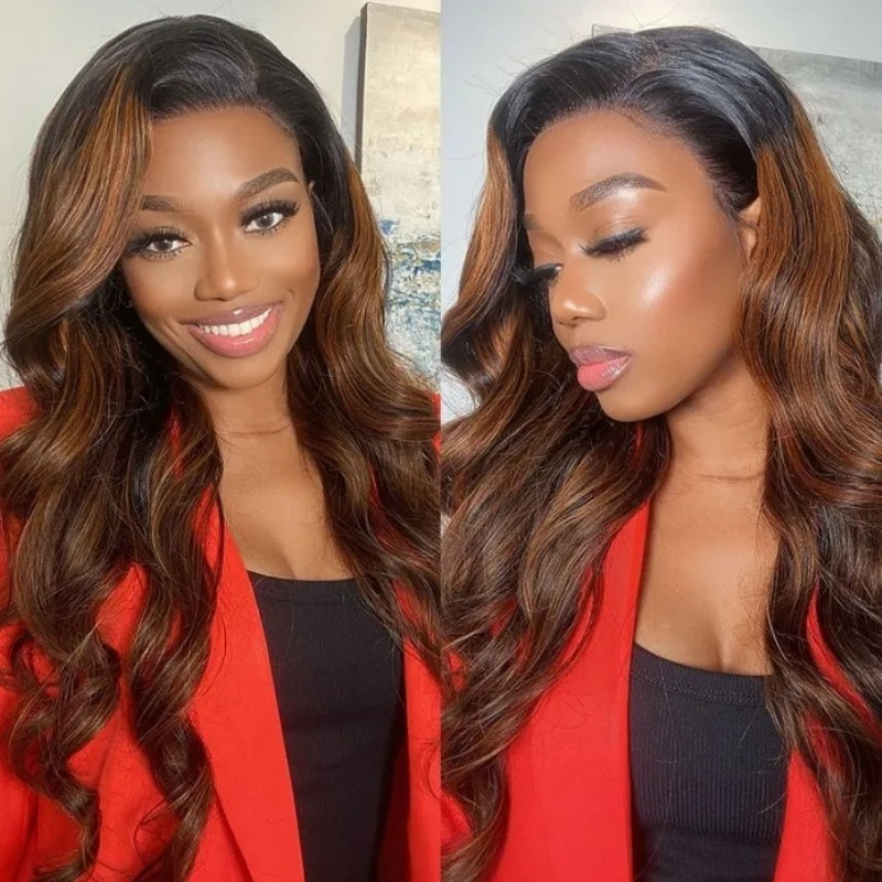 13x6 Front Lace Medium Auburn And Black Balayage Lace Front Body Wave Wig