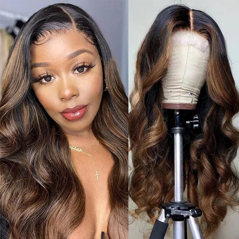 13x6 Front Lace Medium Auburn And Black Balayage Lace Front Body Wave Wig
