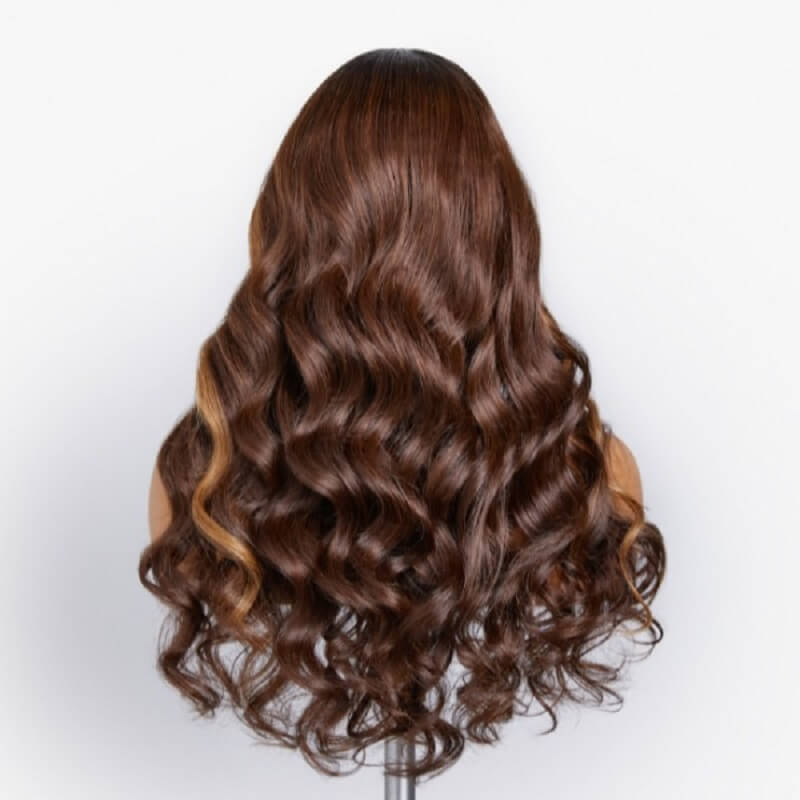 Luve Brown Highlight Wave Wig With Bangs 13X4 Lace Front Wig