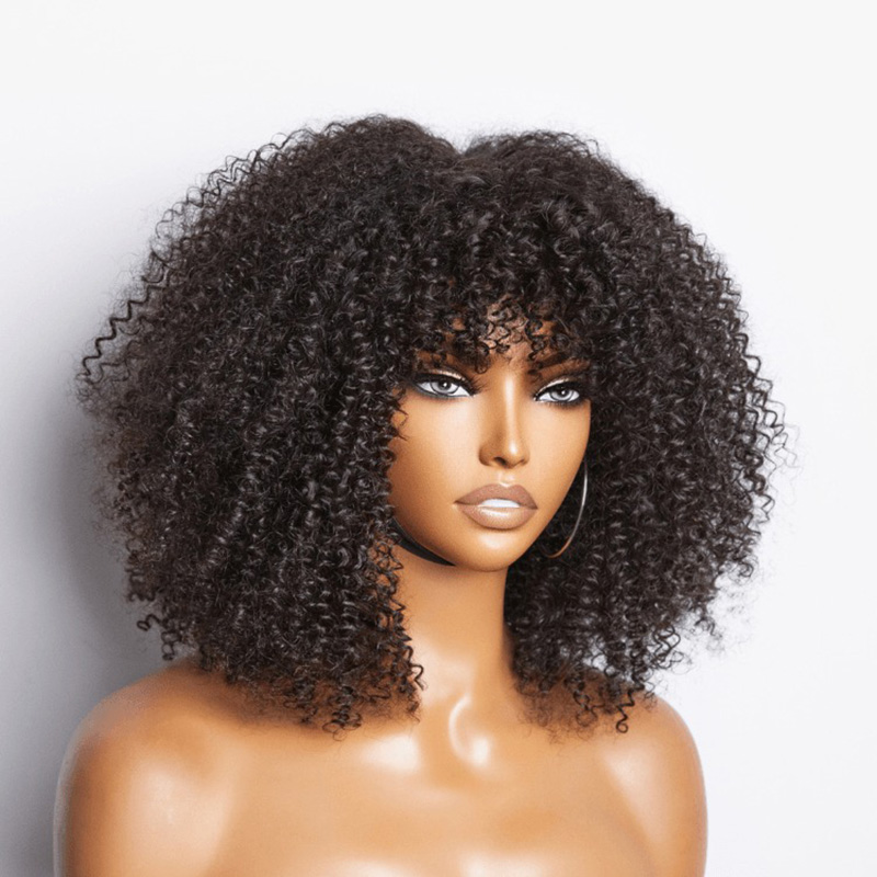 13x4 Afro Kinky Curly Wig With Bangs 100% Human Hair Lace Front Wigs
