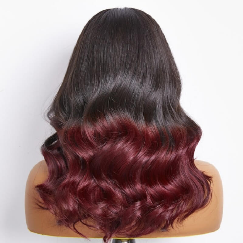 Luve Dark Red Highlight Wave Bob Glueless 5x5 Closure HD Lace Wig