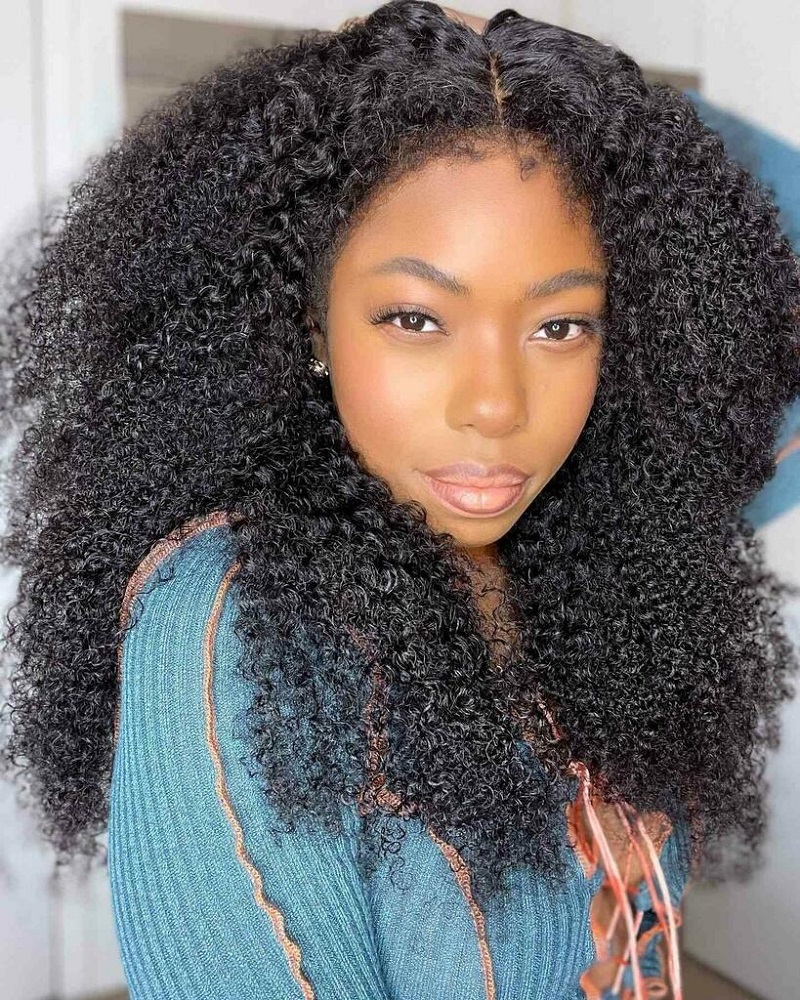 Luve Realistic fashion human hair Lace Front Wigs With Natural 4C Edges Curly Hairline