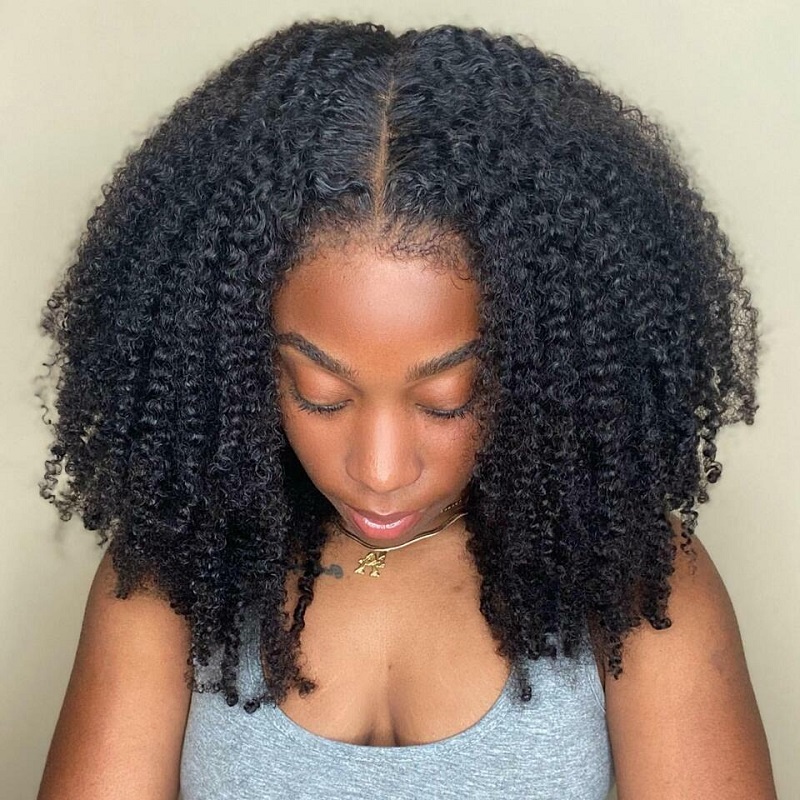 Luve Realistic fashion human hair Lace Front Wigs With Natural 4C Edges Curly Hairline