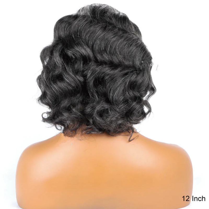 Salt & Pepper Wigs Wavy Bob 13X4 Front Lace Wig Glueless Human Hair