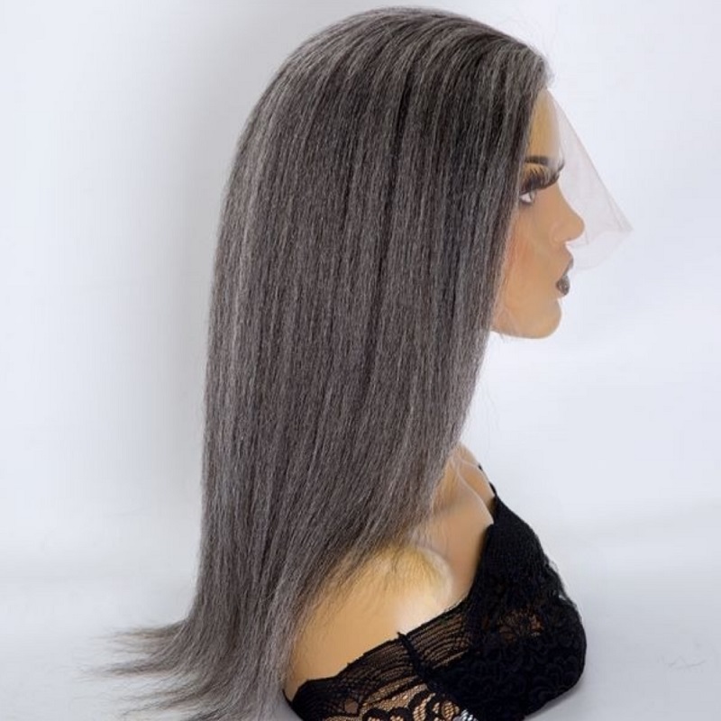 Salt & Pepper Wigs Grey Kinky Straight Wig Glueless 13X4 Lace Frontal Wig