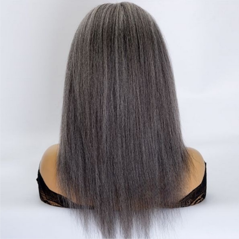 Salt & Pepper Wigs Grey Kinky Straight Wig Glueless 13X4 Lace Frontal Wig