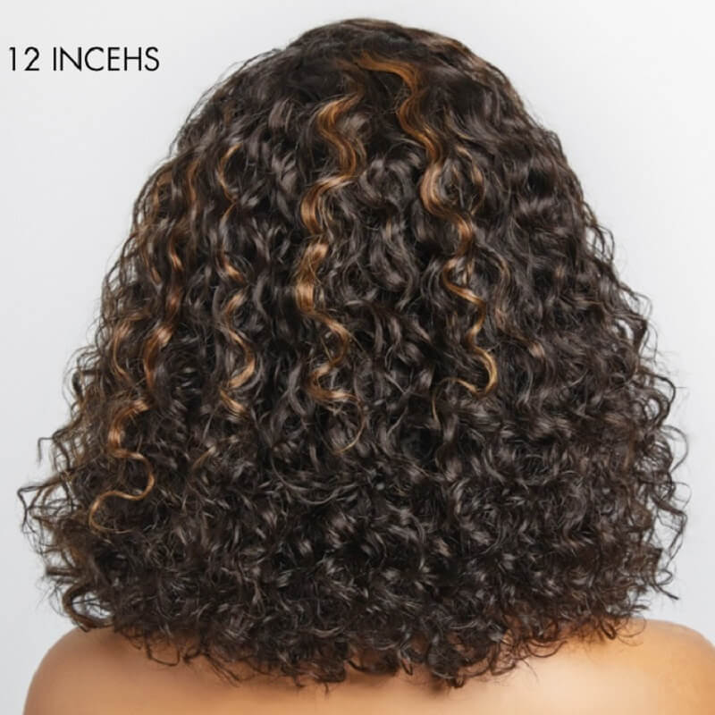 Luve Blonde Highlights Curly Minimalist 4X4 Closure HD Lace Short Bob Wig