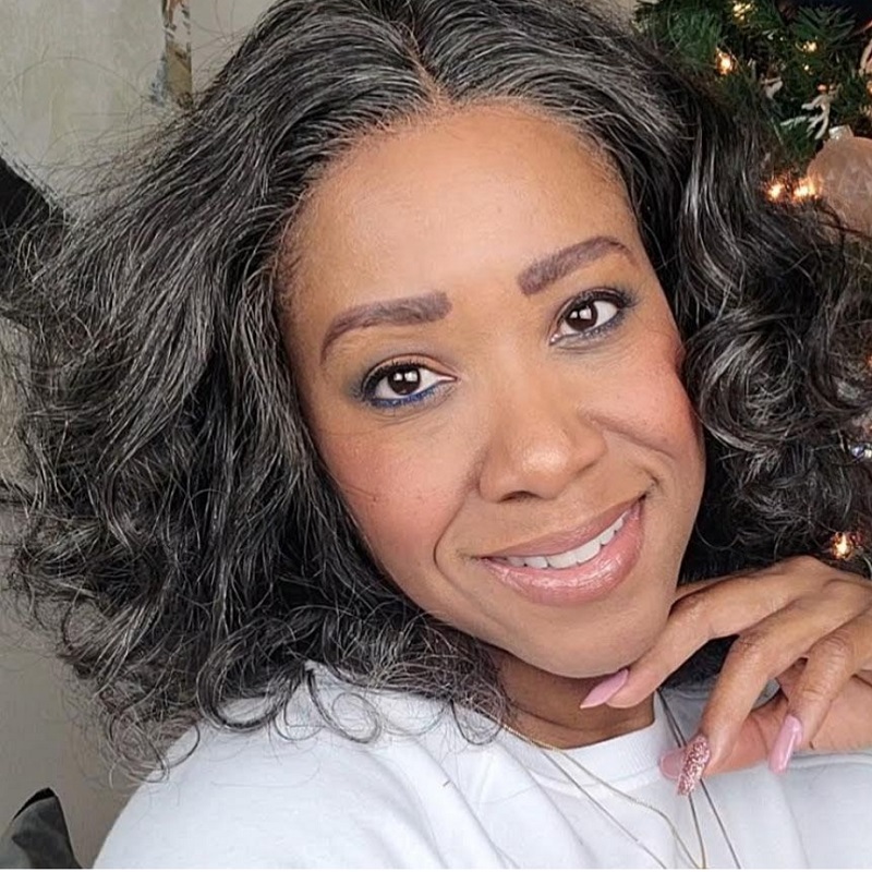 Salt & Pepper Wigs Wavy Bob 13X4 Front Lace Wig Glueless Human Hair