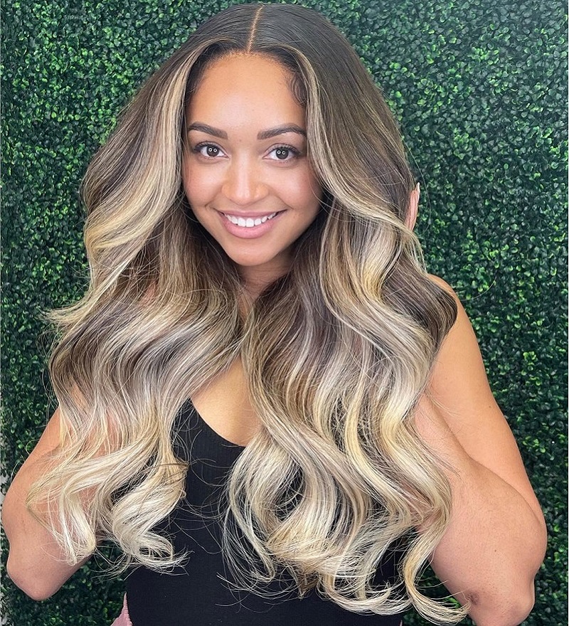 Luve Luxury Dark Hair  Body Wavy  with Blonde Highlights 13X6 Lace Front Wigs