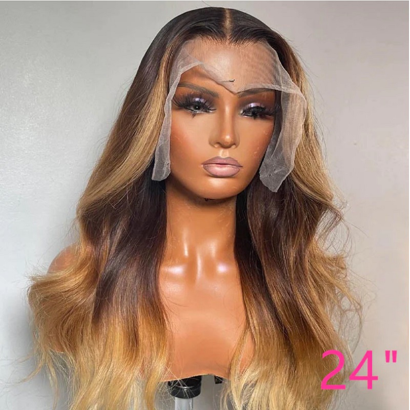 Luve 13X4 Skinlike HD Lace Frontal Wig Blonde Ombre Body Wave Human Hair