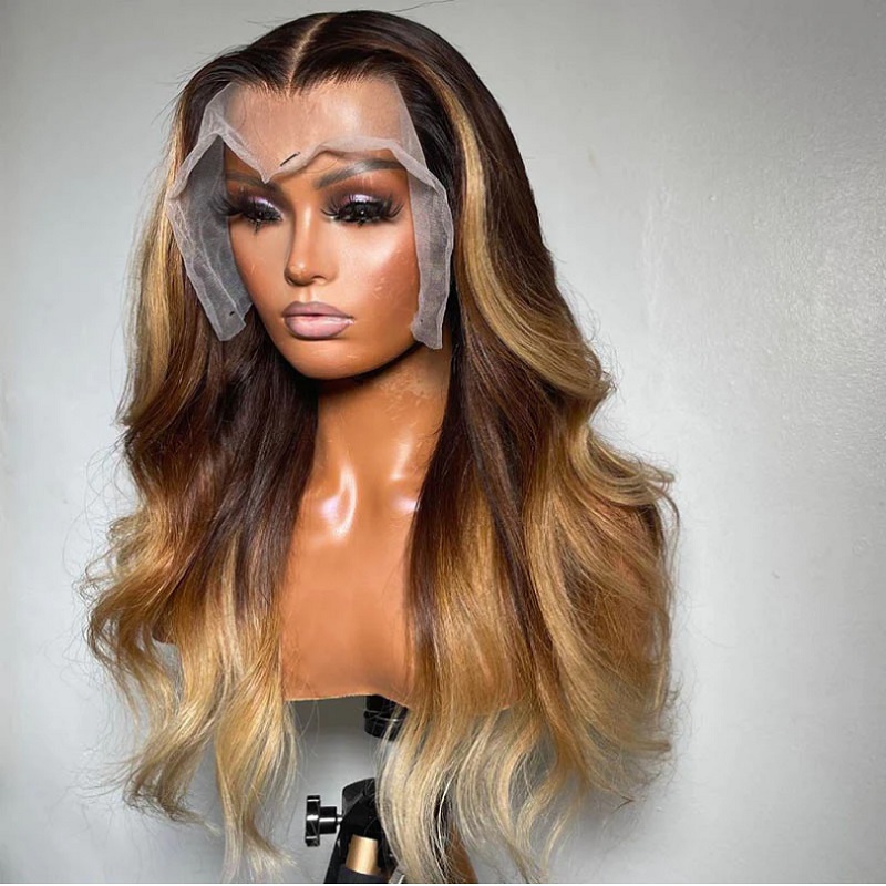 Luve 13X4 Skinlike HD Lace Frontal Wig Blonde Ombre Body Wave Human Hair