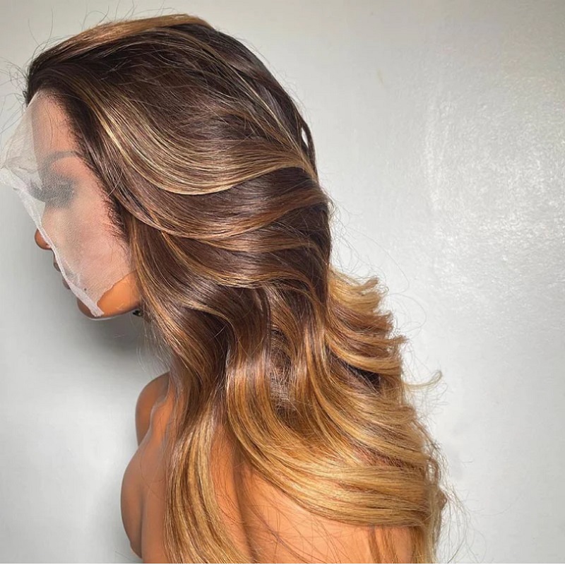 Luve 13X4 Skinlike HD Lace Frontal Wig Blonde Ombre Body Wave Human Hair