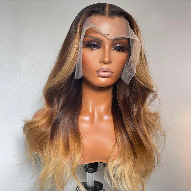 Luve 13X4 Skinlike HD Lace Frontal Wig Blonde Ombre Body Wave Human Hair