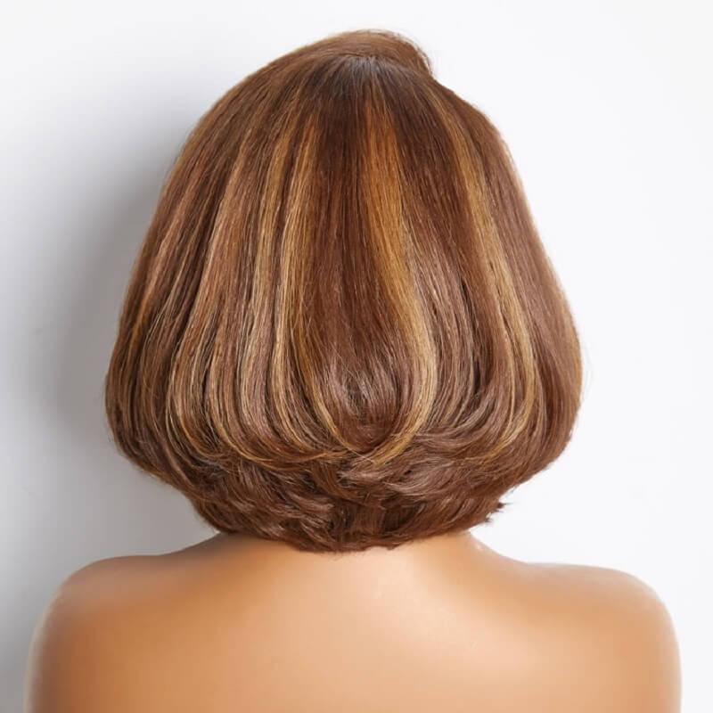 Luve Toffee Brown Mix Blonde / Natural Black Layered Cut Glueless 5x5 HD Lace Bob Wig