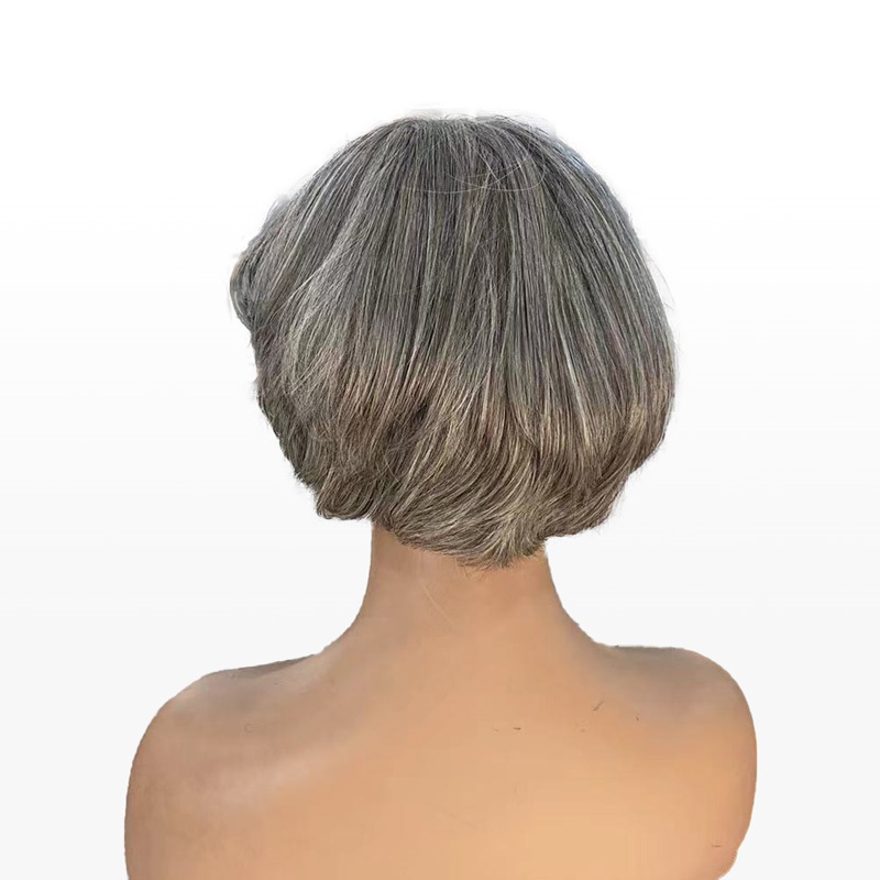 Salt And Pepper Short Pixie Cut Wig Glueless With Bangs For Mom