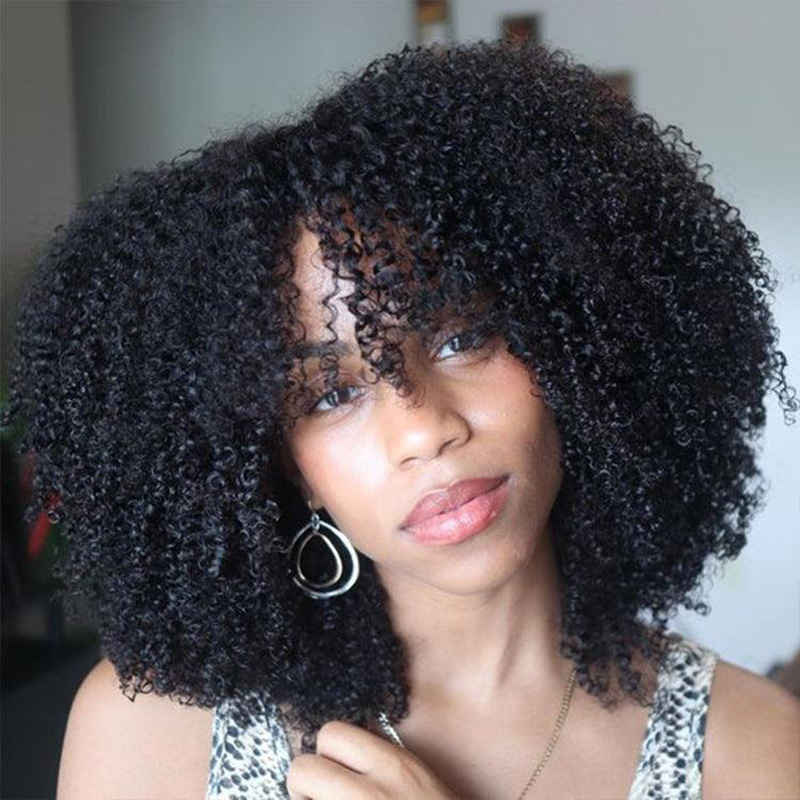 13x4 Afro Kinky Curly Wig With Bangs 100% Human Hair Lace Front Wigs