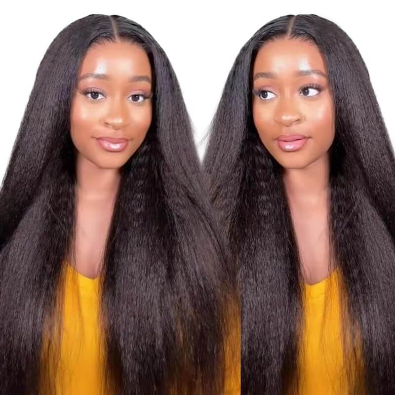 18 Inch Kinky Straight Human Hair Wigs 13X4 Lace Front Wig Only 5 items