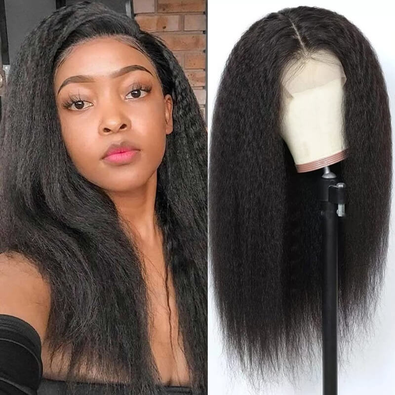 18 Inch Kinky Straight Human Hair Wigs 13X4 Lace Front Wig Only 5 items