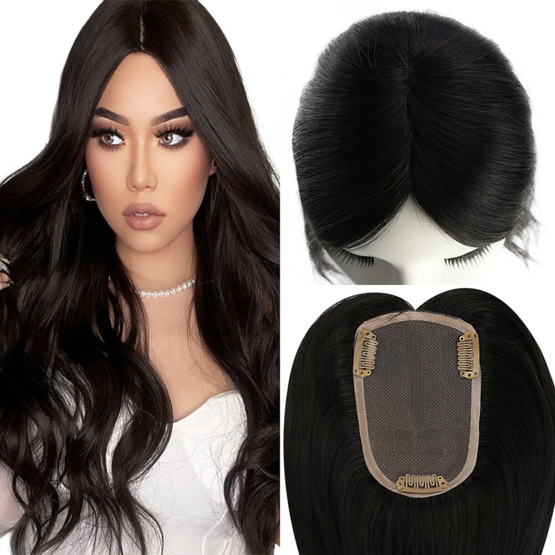 #1B Mono Topper 3X5 Inch Hair Toupee Lace Base Hairpieces For Women