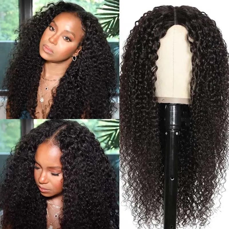 Glueless V Part Kinky Curly Wig Human Hair Beginner Friendly Wigs