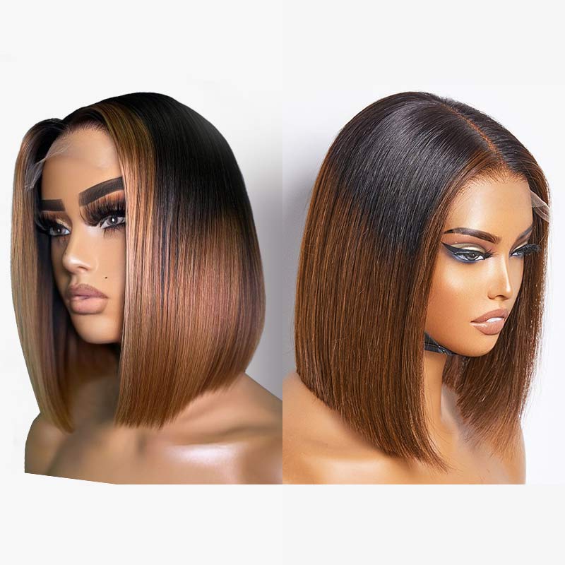 Luve Glueless Straight Ombre Brown 5x5 Lace Closure Short Bob Wigs