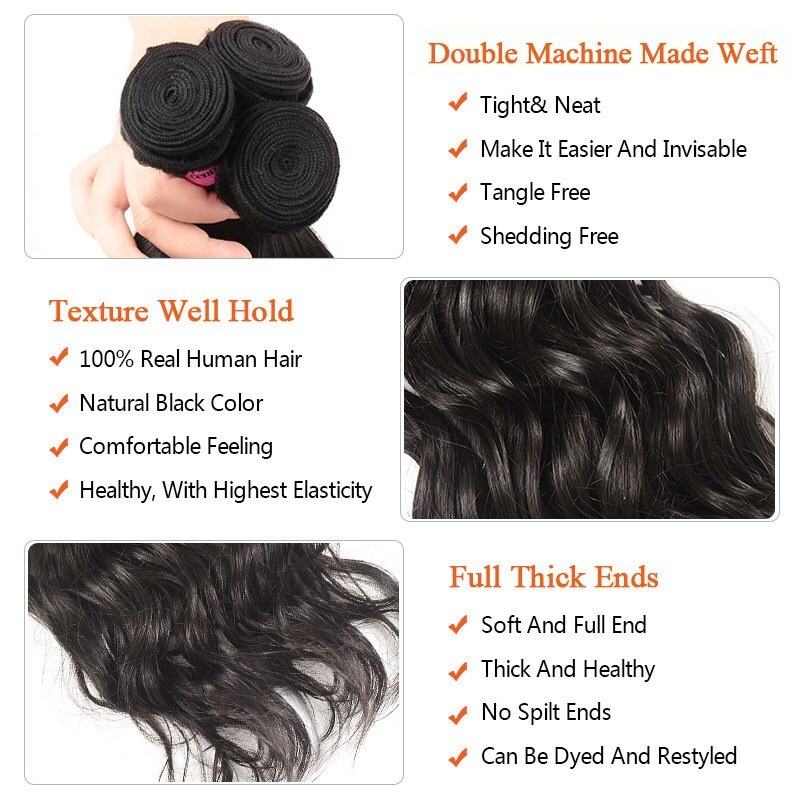 3 Bundles Virgin Hair Natural Wave Hairpieces Hair Weave Extensions