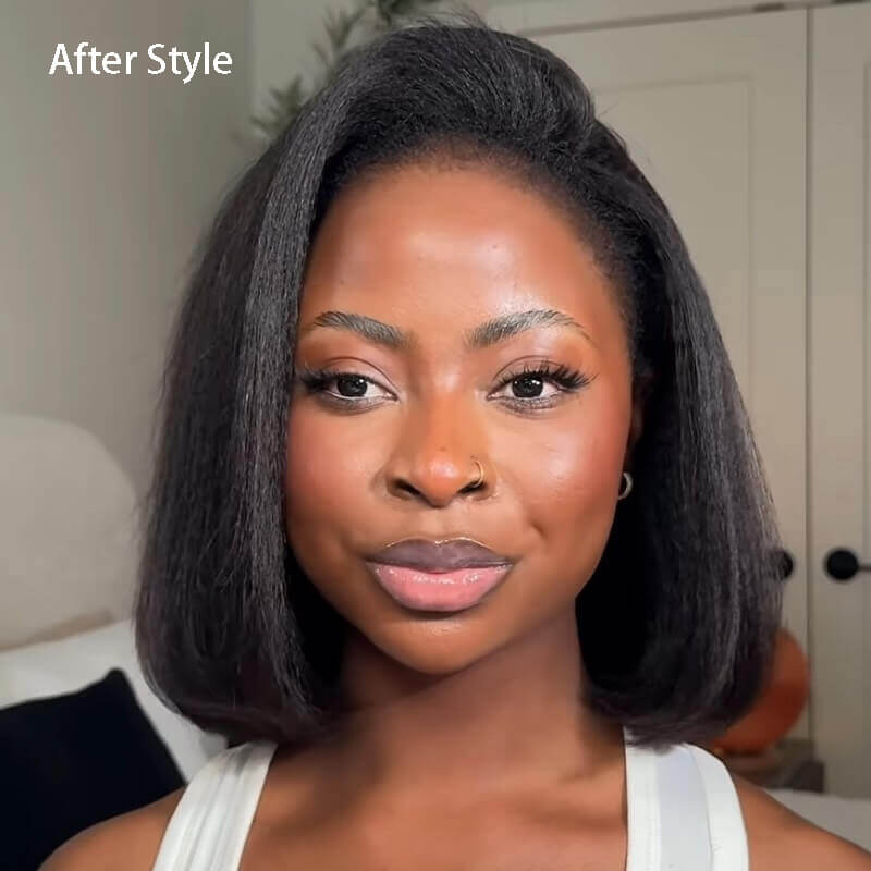 3-In-1 Half Wig Kinky Straight Bob Wig Glueless Beginner-Friendly