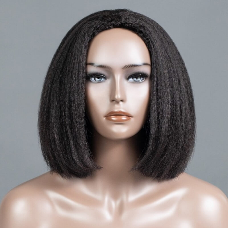 3-In-1 Half Wig Kinky Straight Bob Wig Glueless Beginner-Friendly