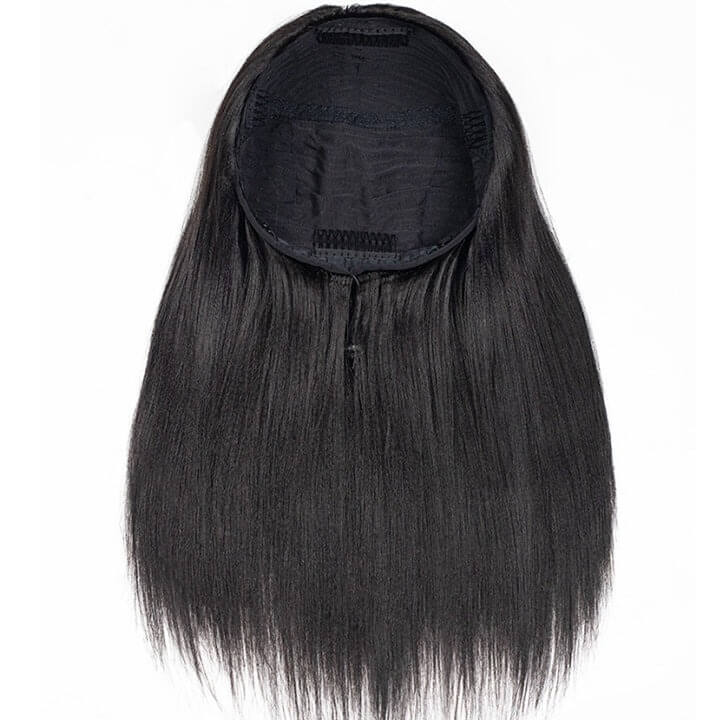 3-In-1 Half Wig Yaki Straight Human Hair Glueless No Lace Wig