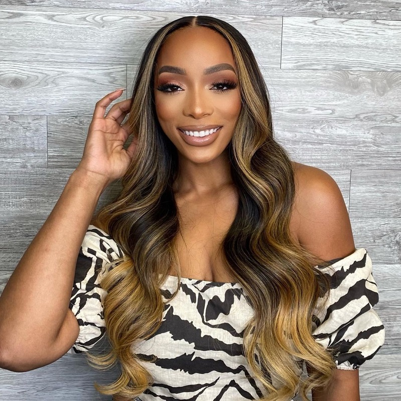 Luve Brown Ombre Human Hair Glueless Wigs Natural Looking 13X6 Lace Front Wig