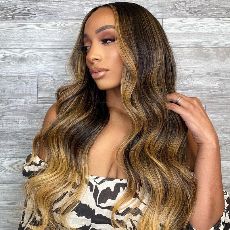 Luve Brown Ombre Human Hair Glueless Wigs Natural Looking 13X6 Lace Front Wig