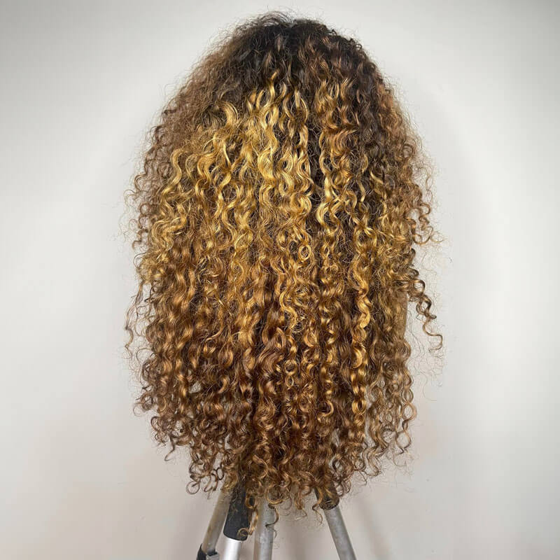 Luve Highlight Ombre Brown Curly Human Hair 5X5 HD Lace Closure Wigs
