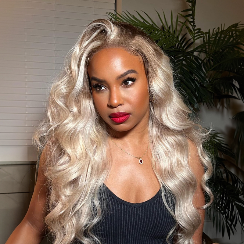 Luve Ash Blonde Highlight  Wave Human Hair Lace Front Wigs  Summer Wigs
