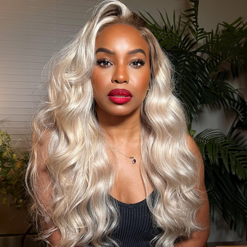 Luve Ash Blonde Highlight  Wave Human Hair Lace Front Wigs  Summer Wigs