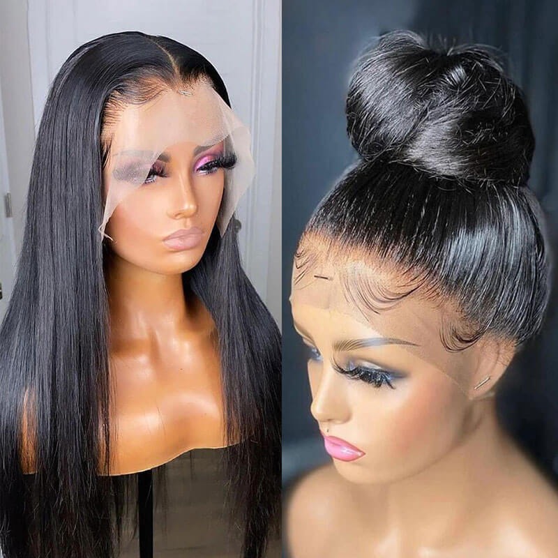 Straight Human Hair Full Lace Wig Transparent Lace 180% Density