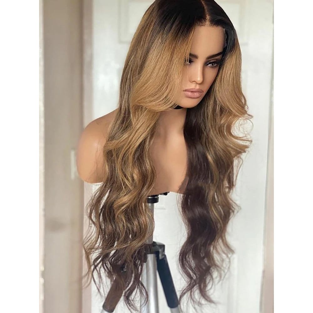 360 HD Lace Front Wig Ombre Brown  Body Wave Human Hair Wig
