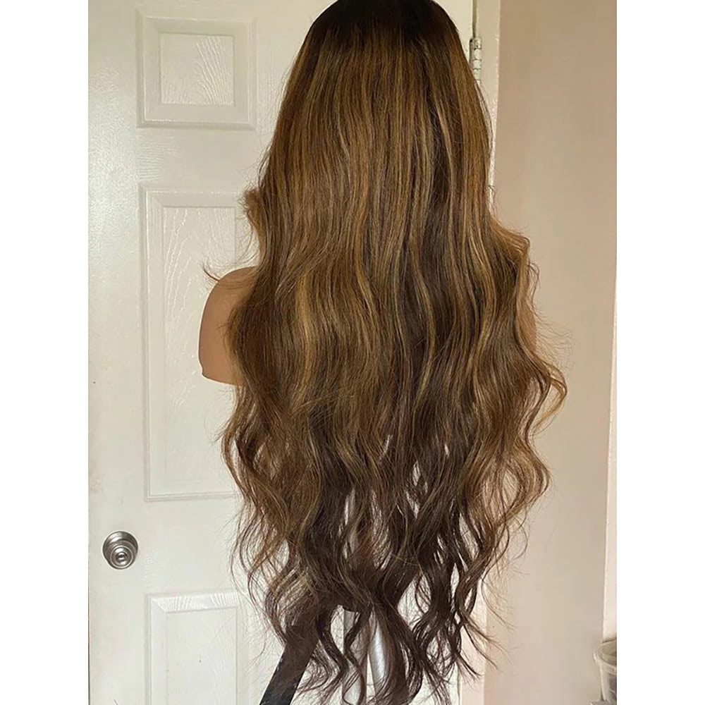 360 HD Lace Front Wig Ombre Brown  Body Wave Human Hair Wig